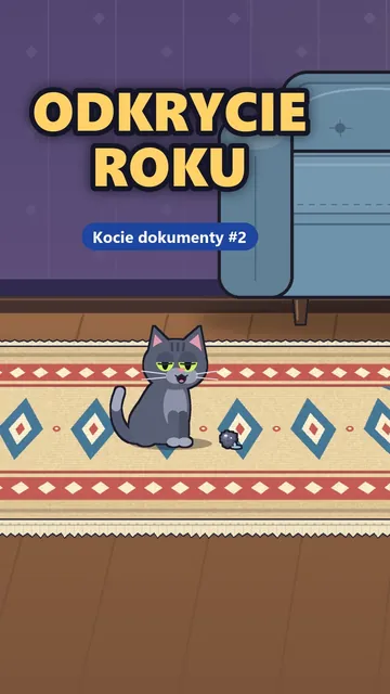 Mola na dywanie w salonie obok maleńkiego kłaczka, napis „Odkrycie roku”